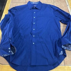Robert Graham Shirt Mens Sz XL Blue Paisley Flip Cuff Long Sleeve Business